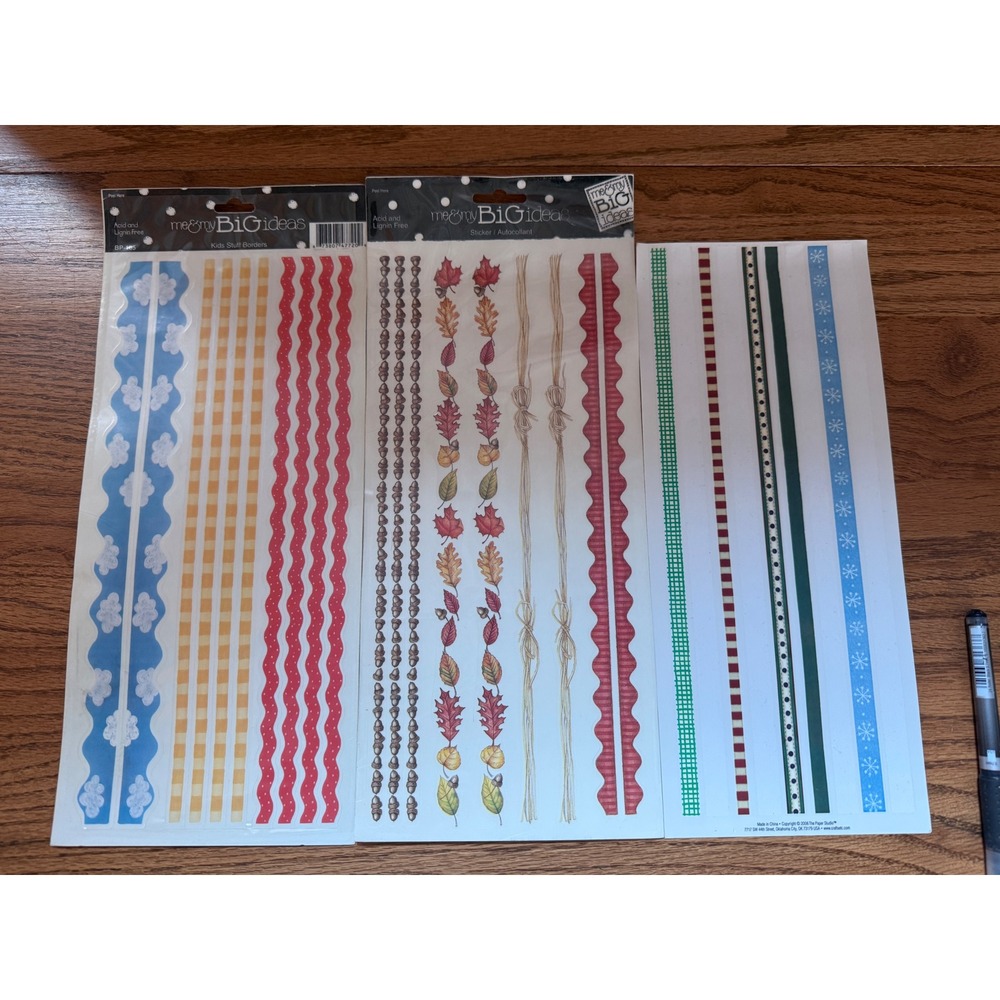 me & my BIG ideas Scrapbook Border Stickers Lot Autumn Leaves Clouds Gingham